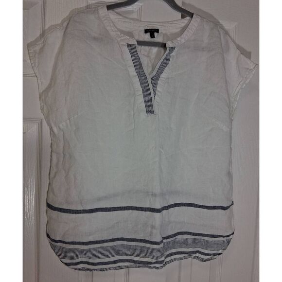 Talbots womens large white 100% linen blouse gauzy beach casual top or work - Picture 4 of 10